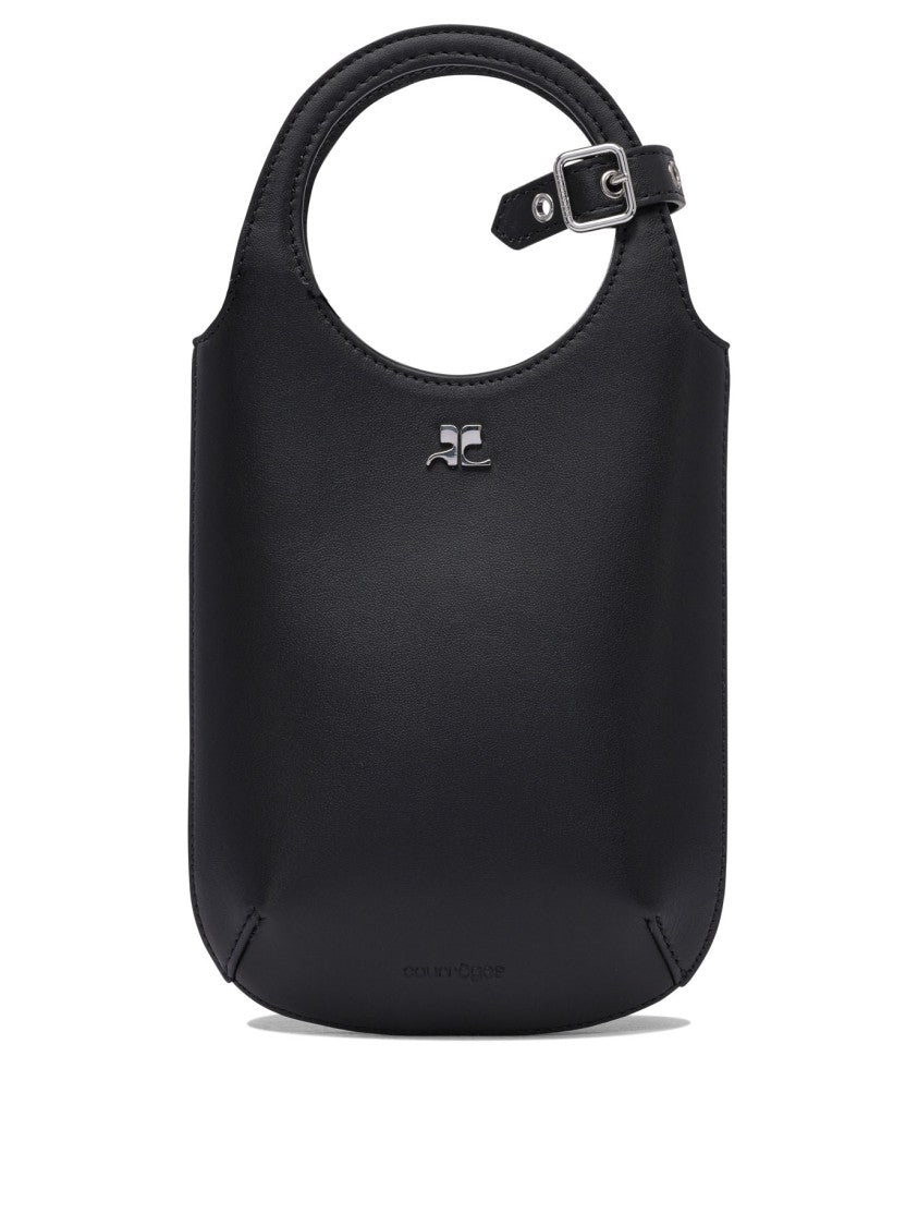 Courrèges Rounded Rectangular Black Leather Handbag