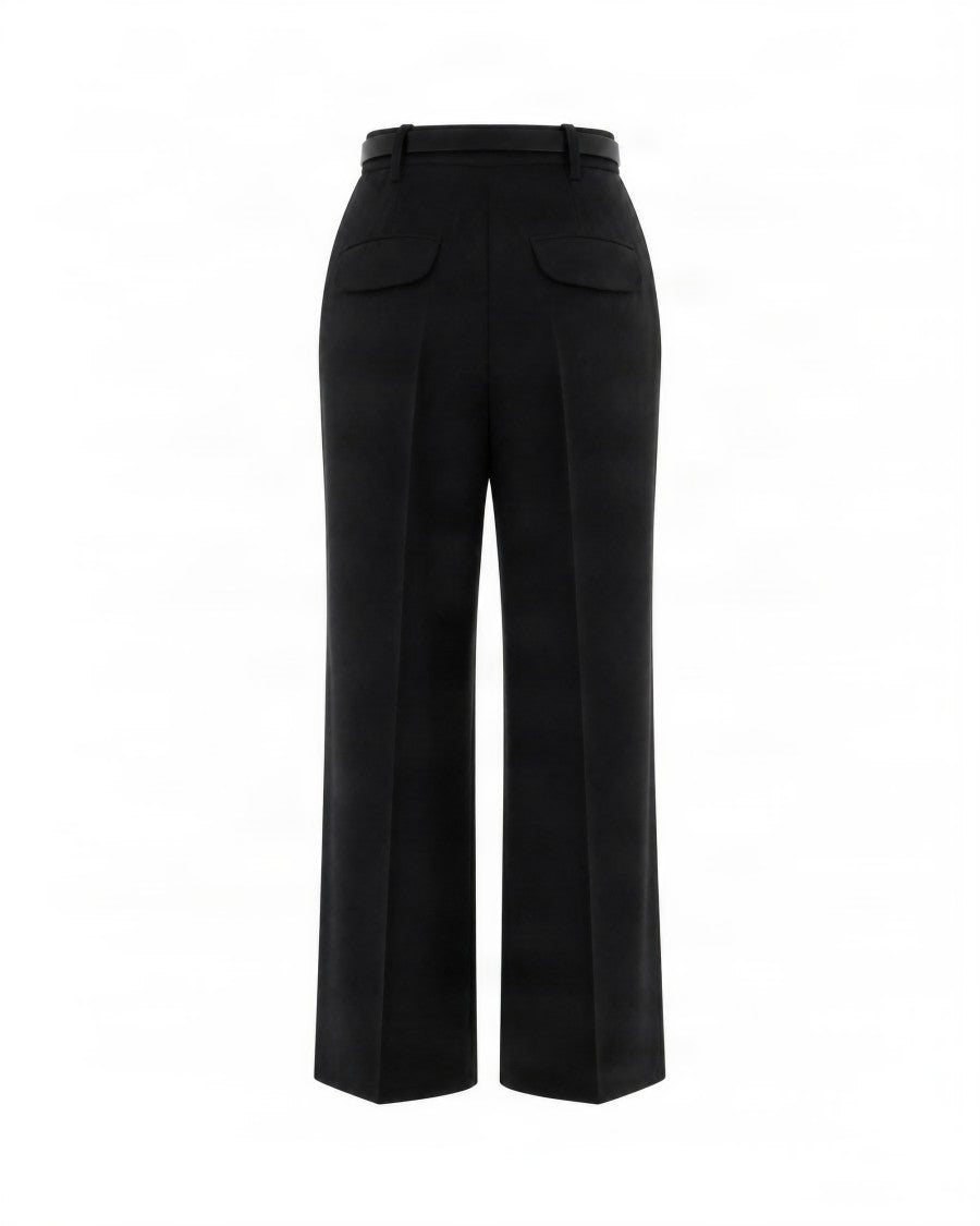 Elisabetta Franchi High-Waisted Gold Buckle Tailored Straight-Leg Pants