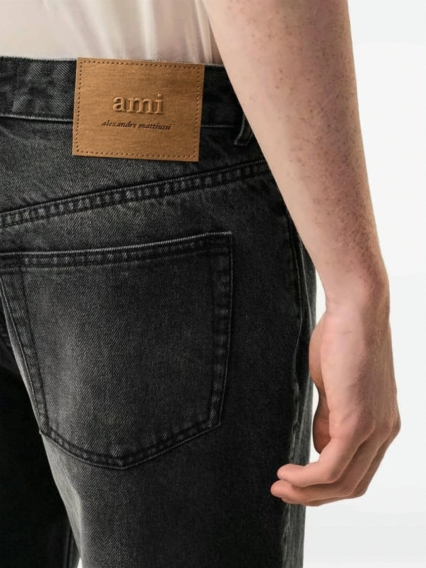 Ami Paris Washed Black Cotton Wide-Leg Jeans