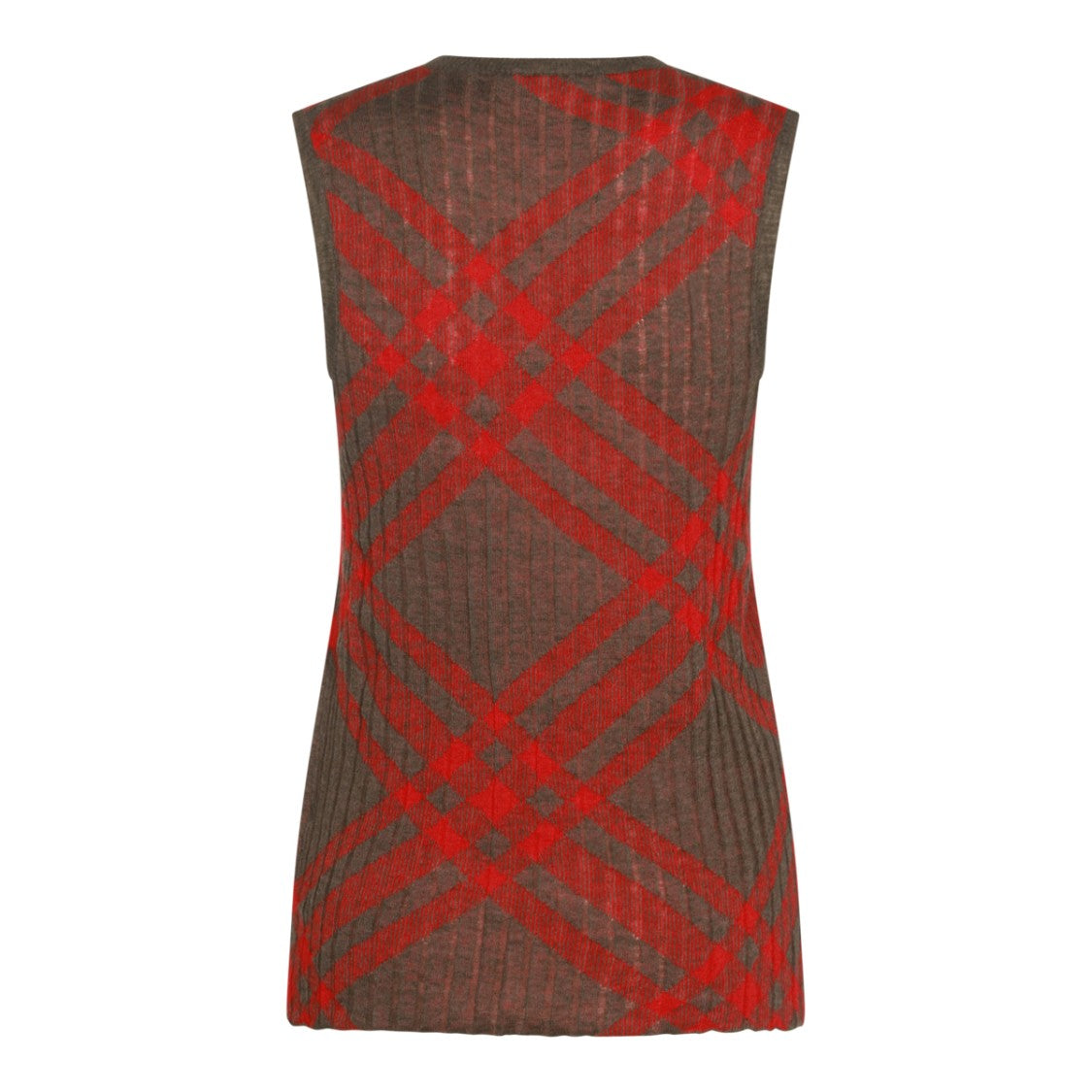 Burberry Check Pattern Ribbed Tank Top With Round Neckline