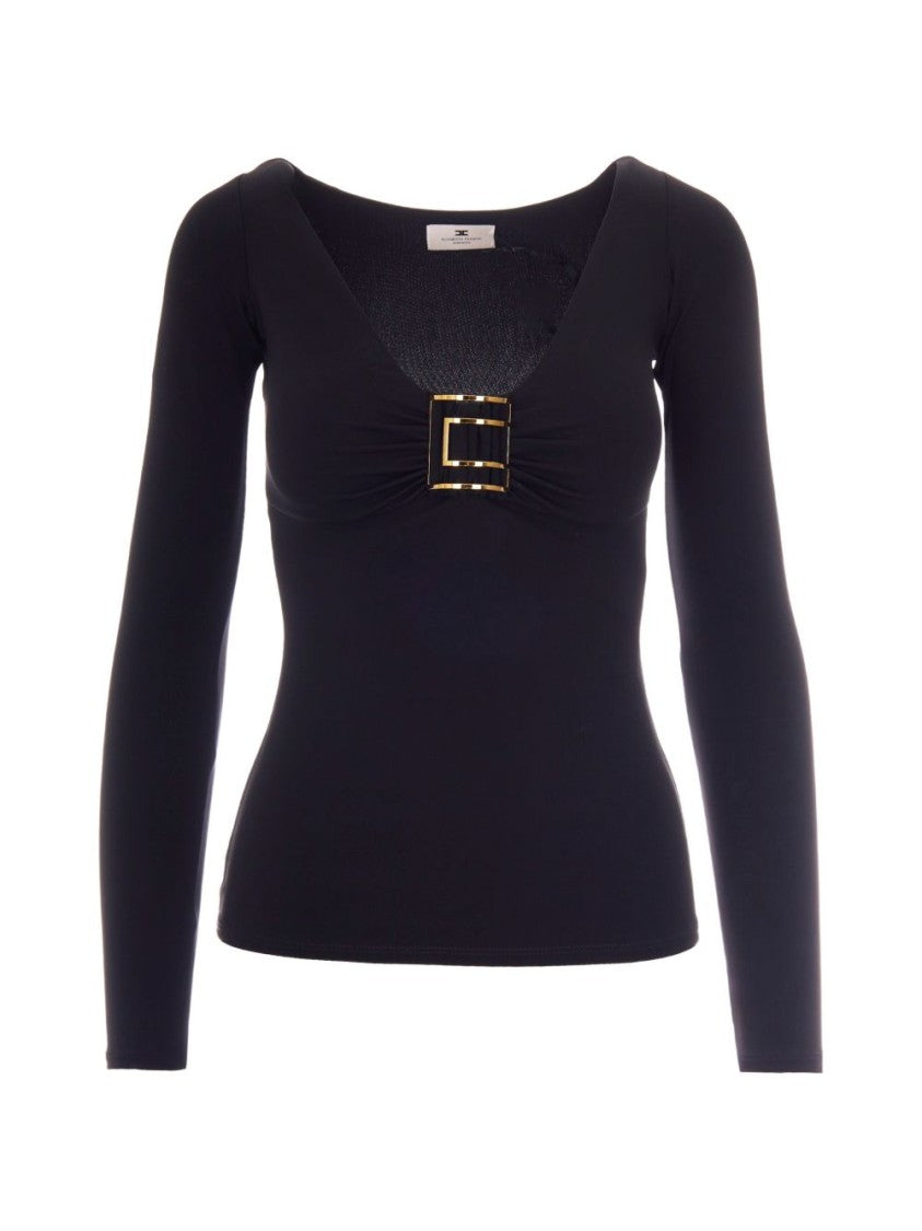 Elisabetta Franchi Fitted Long-Sleeve Top With Bold Buckle Detail