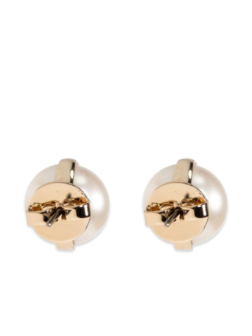 Tory Burch Oval Pearl Earrings With Gold-Tone Logo Accent