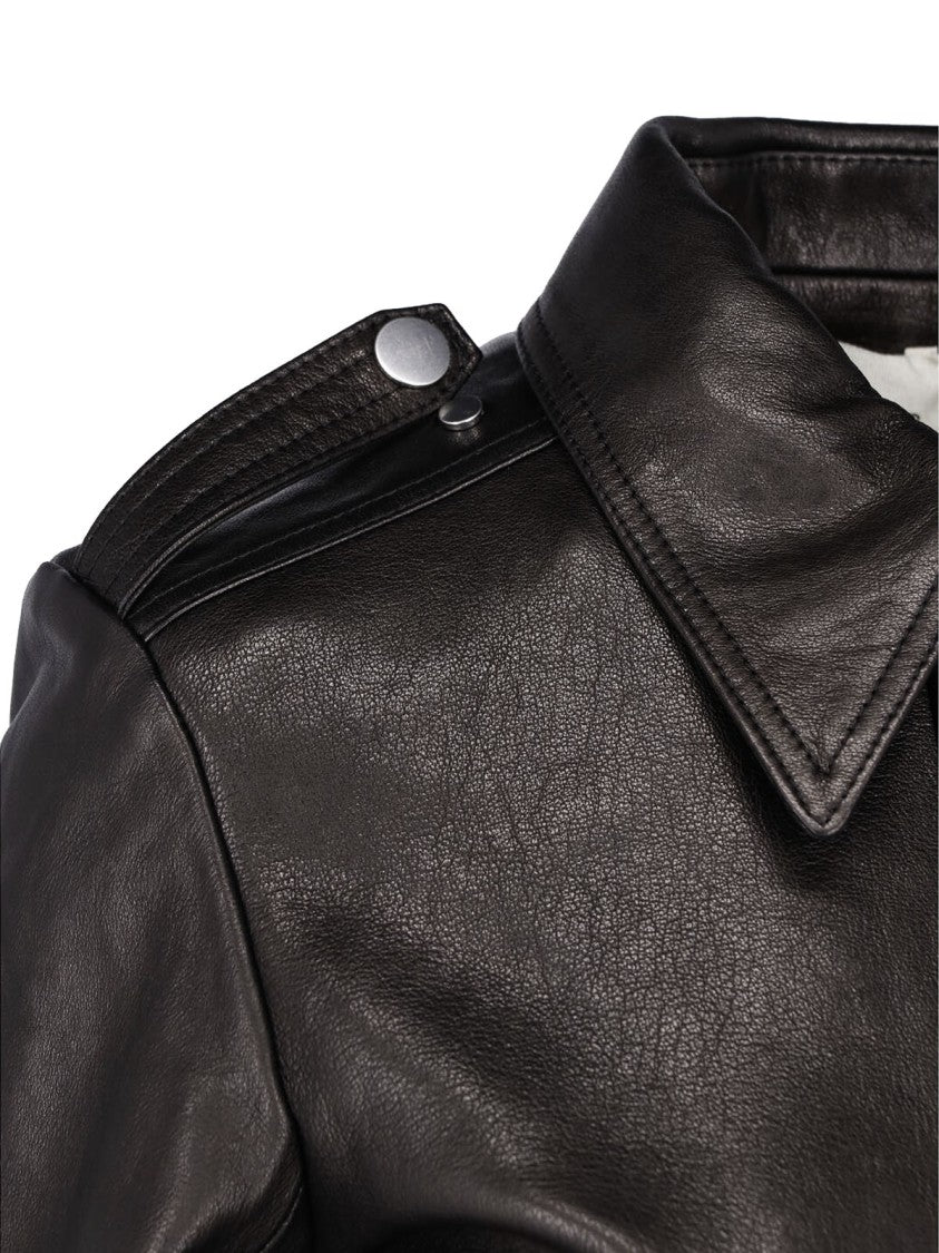 Khaite Cropped Lamb Nappa Leather Jacket With Pointed Collar