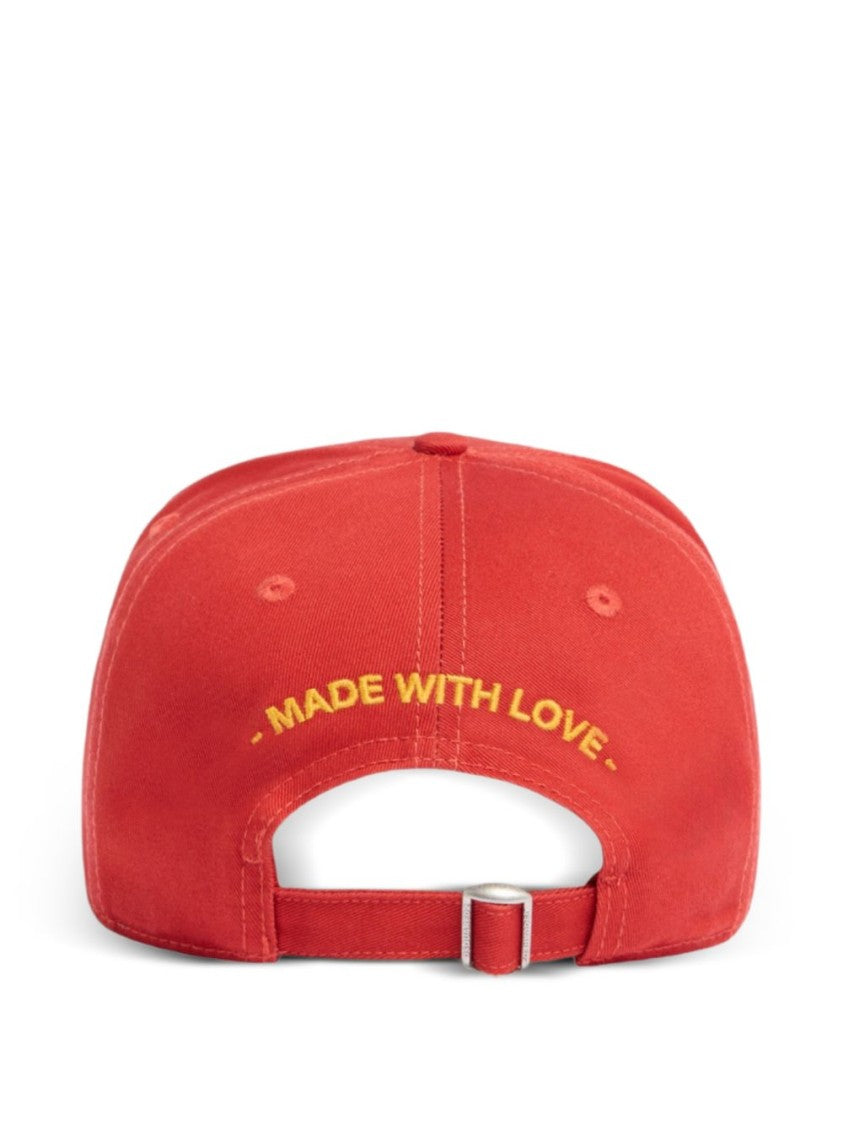 Dsquared2 Curved Brim Red Cap With Logo Patch And Adjustable Strap