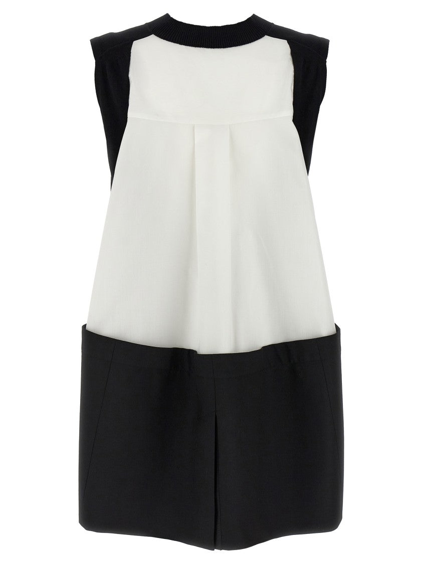 Sacai Asymmetrical Knit And Cotton Poplin Patchwork Vest