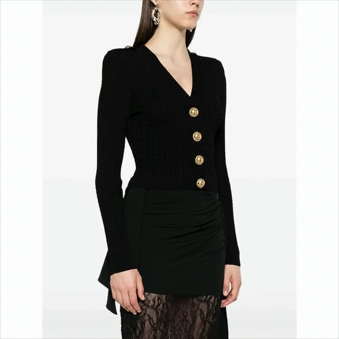 Balmain Fitted Ribbed Knit Cardigan With Structured Shoulders