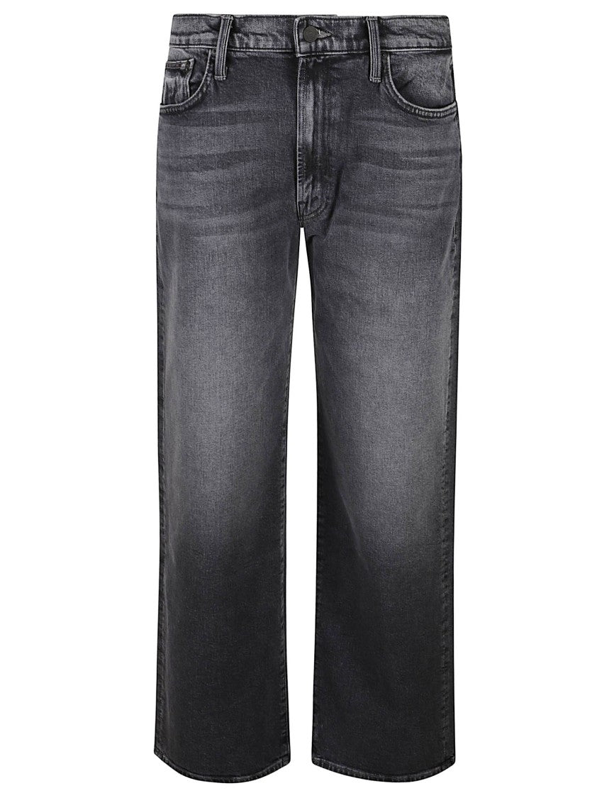 Mother Cropped Jeans With Faded Black Wash And Relaxed Fit