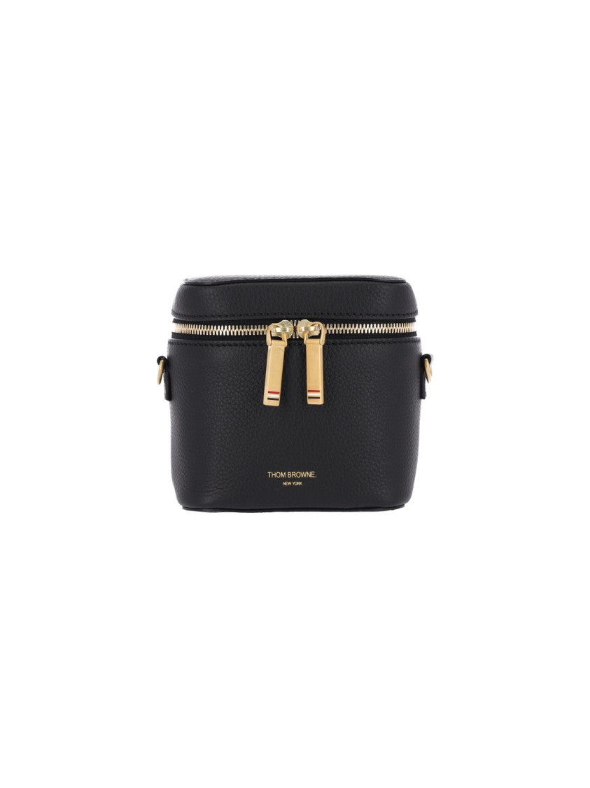 Thom Browne Black Pebbled Leather Adjustable Strap Pouch