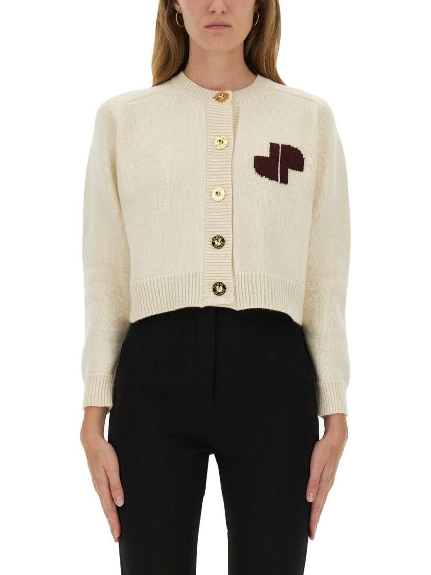 Patou Cropped Intarsia Cardigan With Decorative Buttons