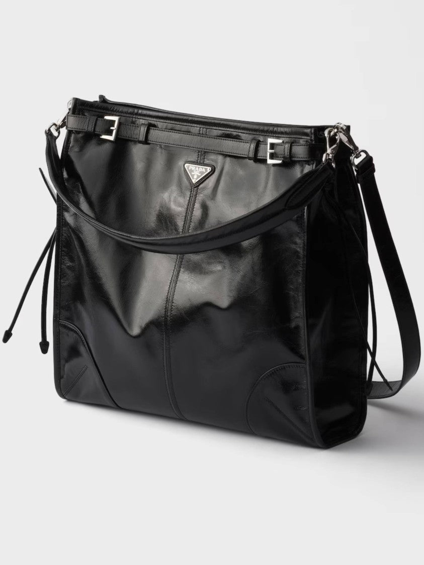 Prada Black Bandoliera Glossy Leather Shoulder Bag