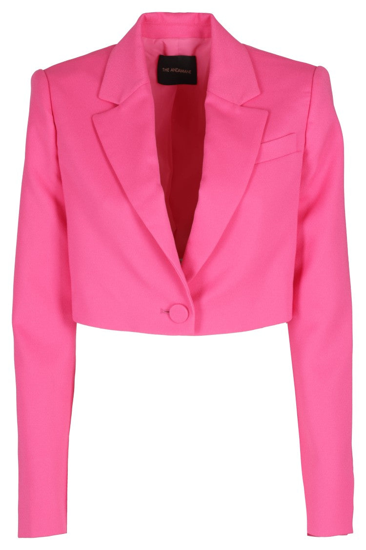 The Andamane Cropped Fuchsia Blazer With Classic Lapel