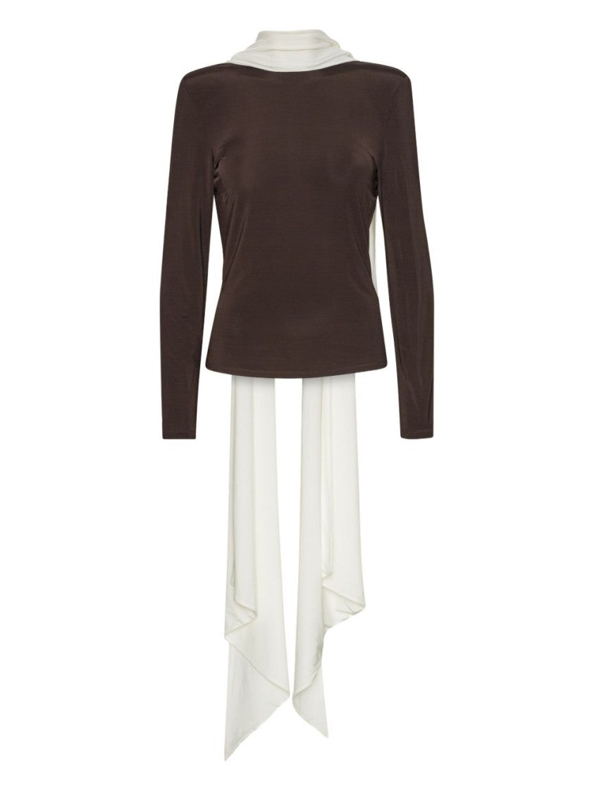 Rotate Brown And White Long-Sleeved Top