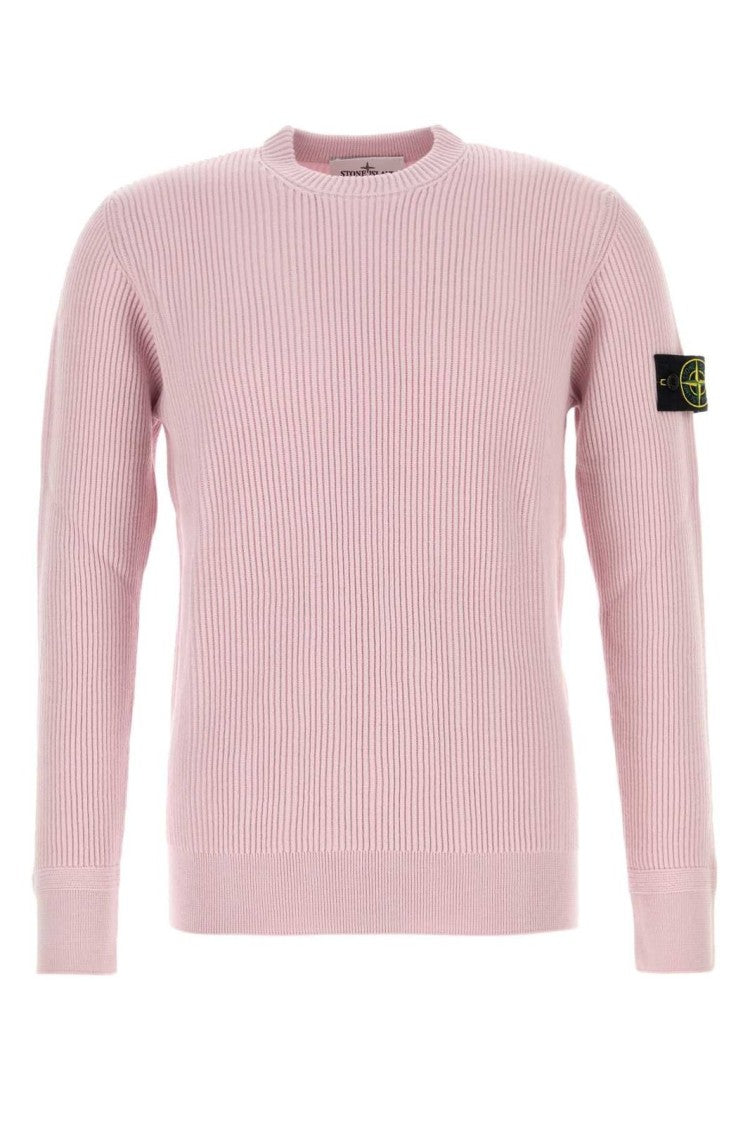 Stone Island Classic Knit Blue Sweater With Ribbed Detailing