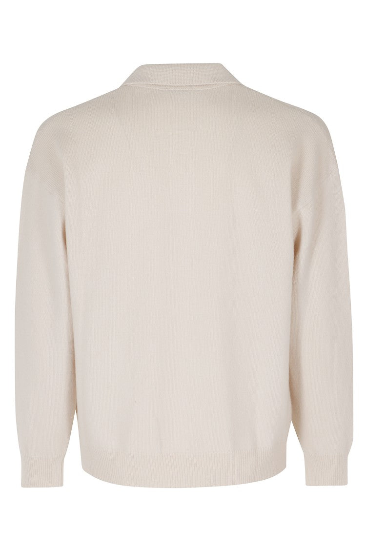 Roberto Collina Chalk Skipper-Neck Ribbed Cuffs Merino Wool Sweater