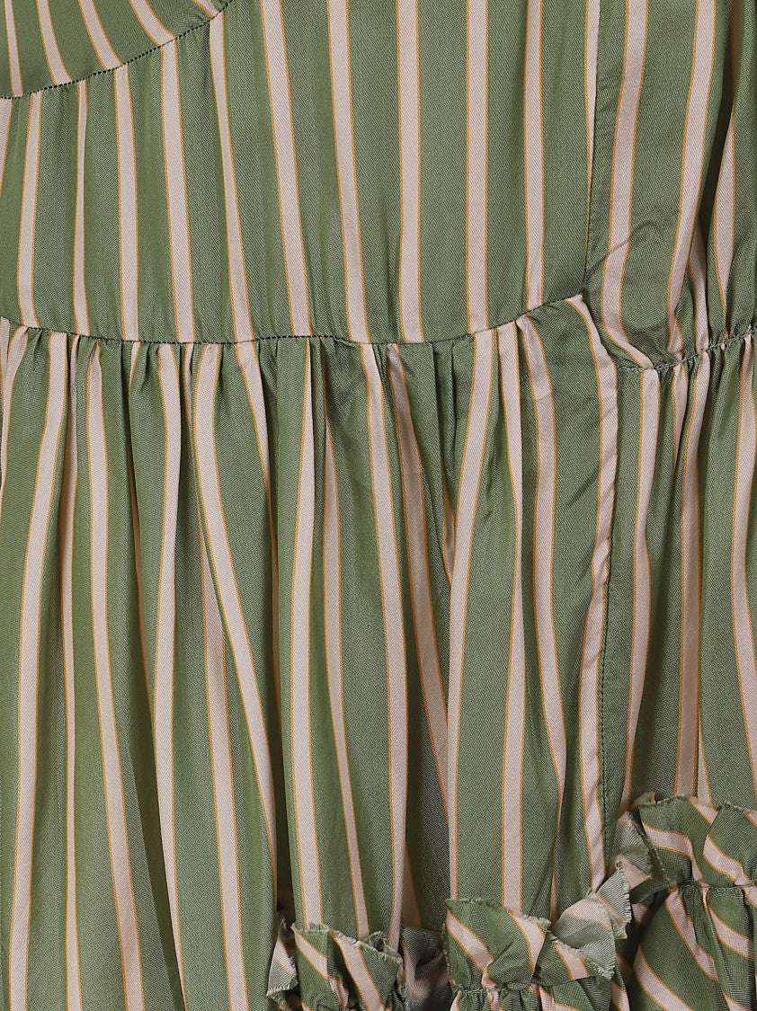 Dries Van Noten Asymmetrical Striped Satin Tank Top With Ruffled V-Neckline
