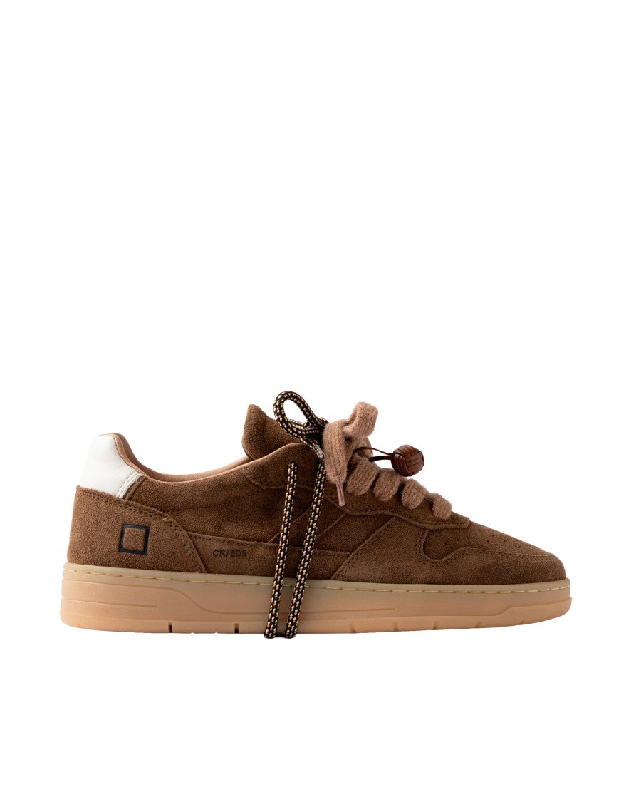 D.A.T.E Perforated Brown Suede Low-Top Sneakers With Dual Laces