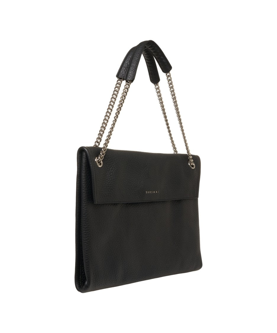 Orciani Hammered Leather Shoulder Bag With Removable Chain Strap