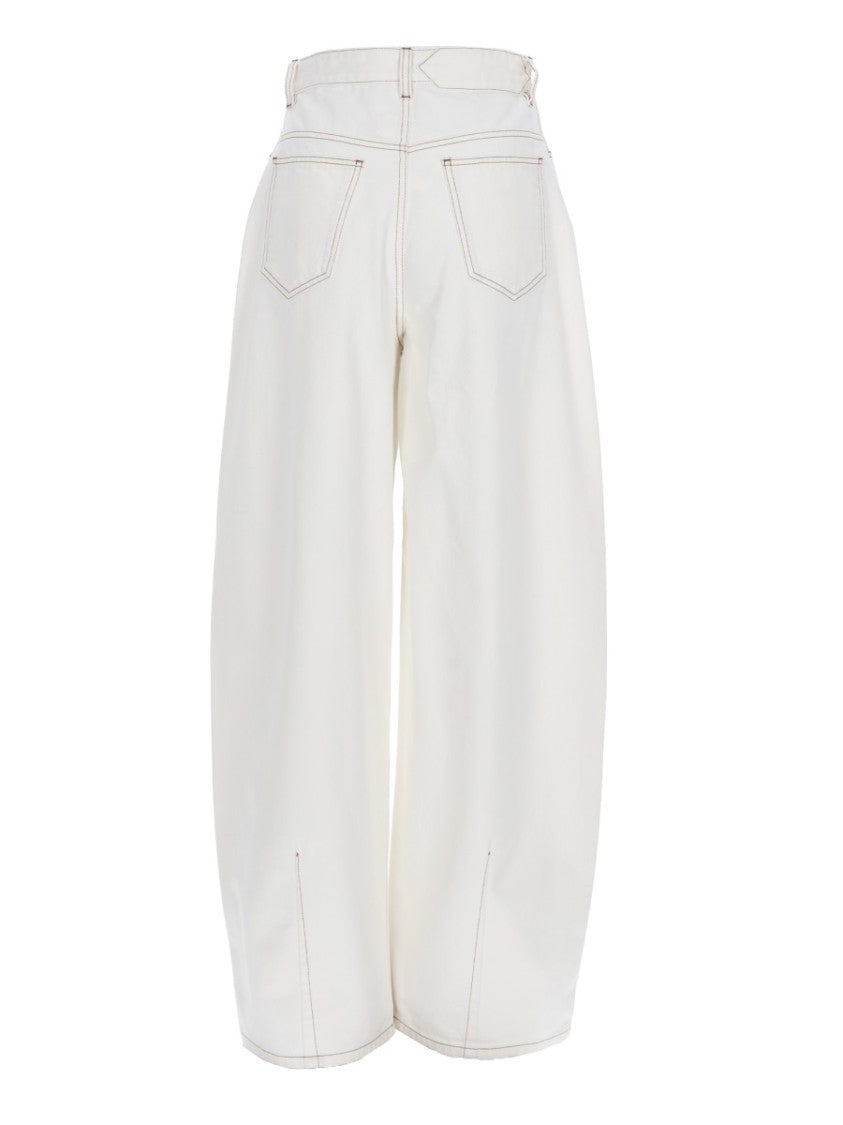 Jacquemus Neutrals Ovalo Contrast Stitching Cotton Wide-Leg Pants