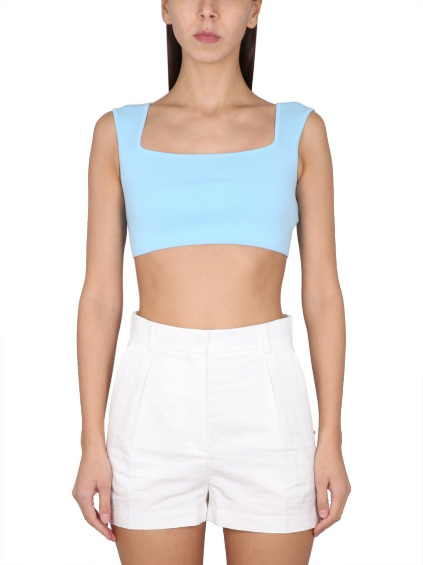 Max Mara Square Neck Crop Top In Lightweight Cotton