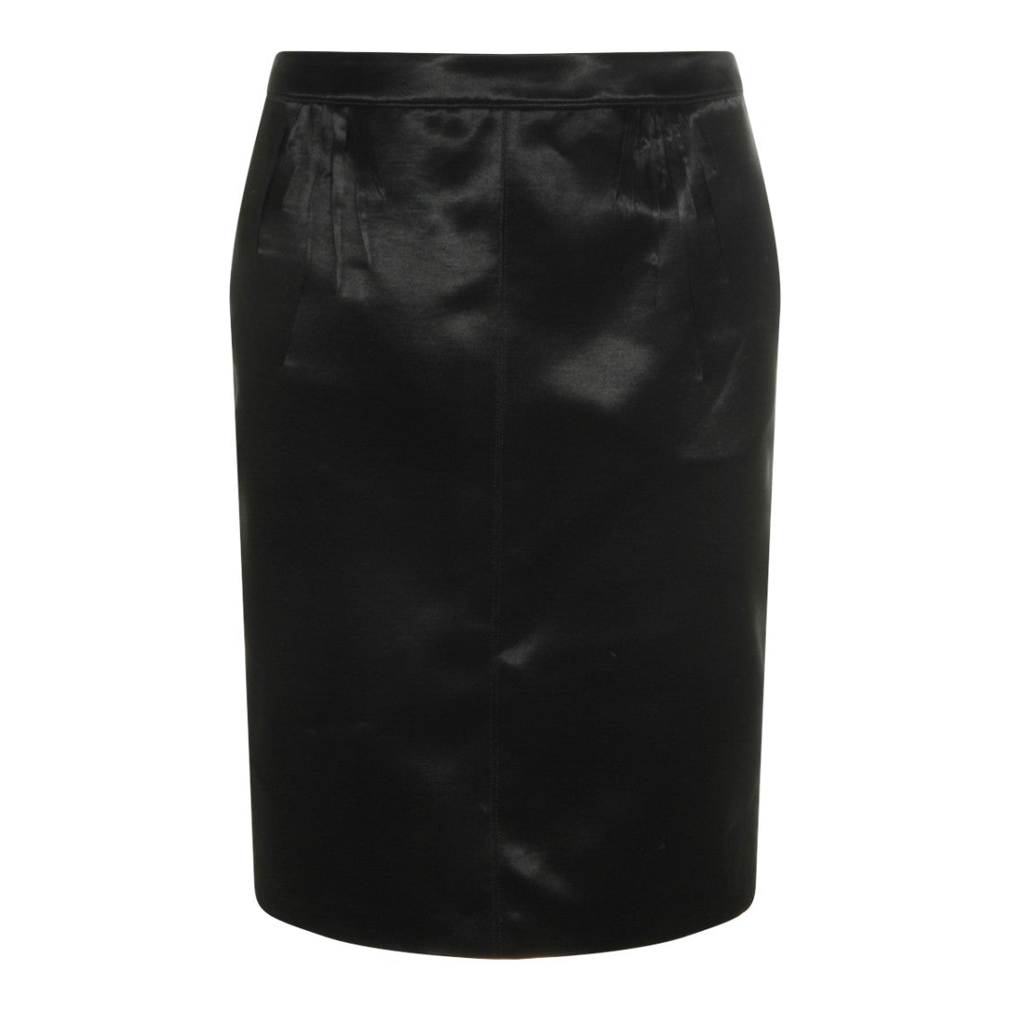 Saint Laurent Satin Finish Black Skirt With Pleated Waistband And Back Slit