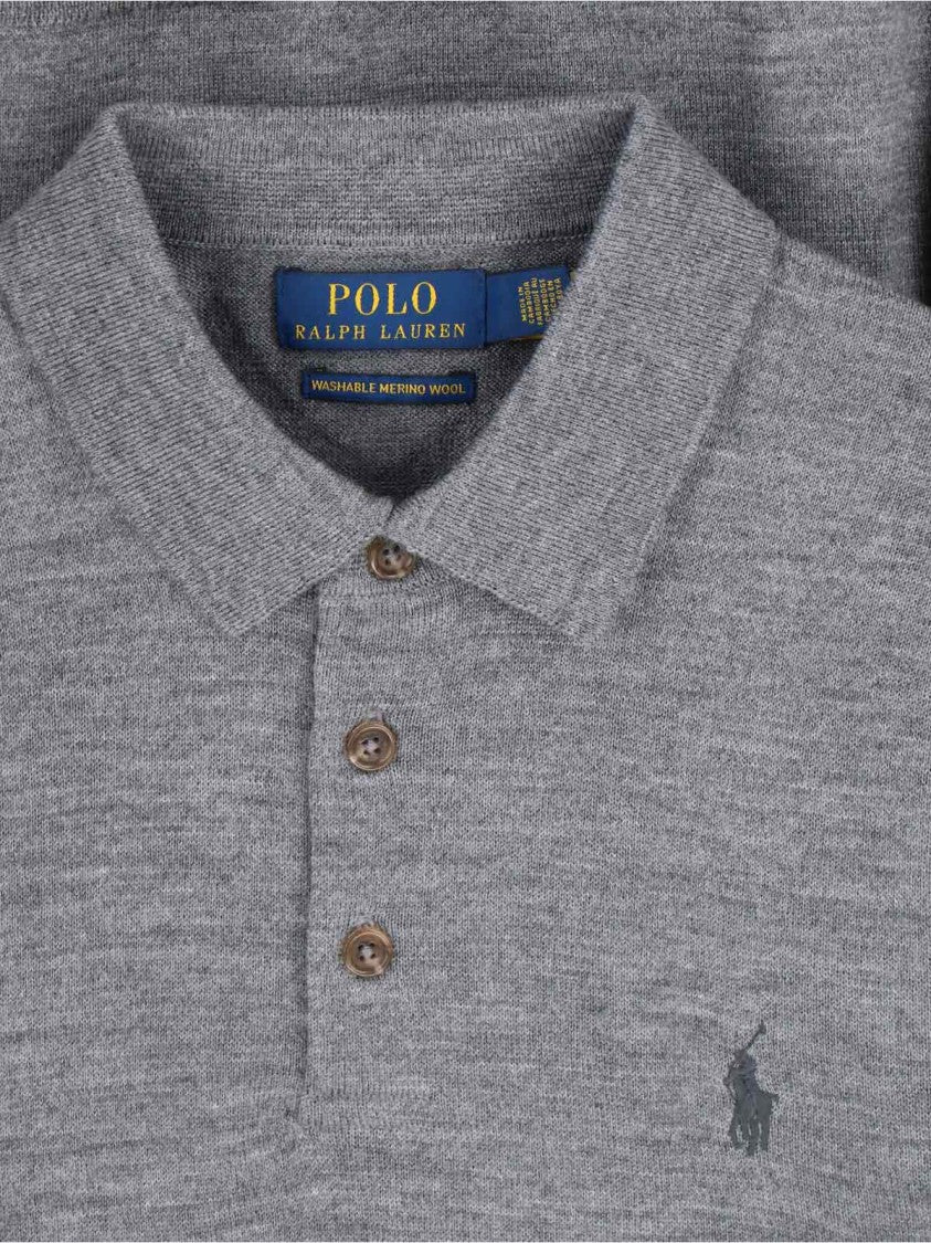 Polo Ralph Lauren Wool Knit Shirt With Logo – Grey
