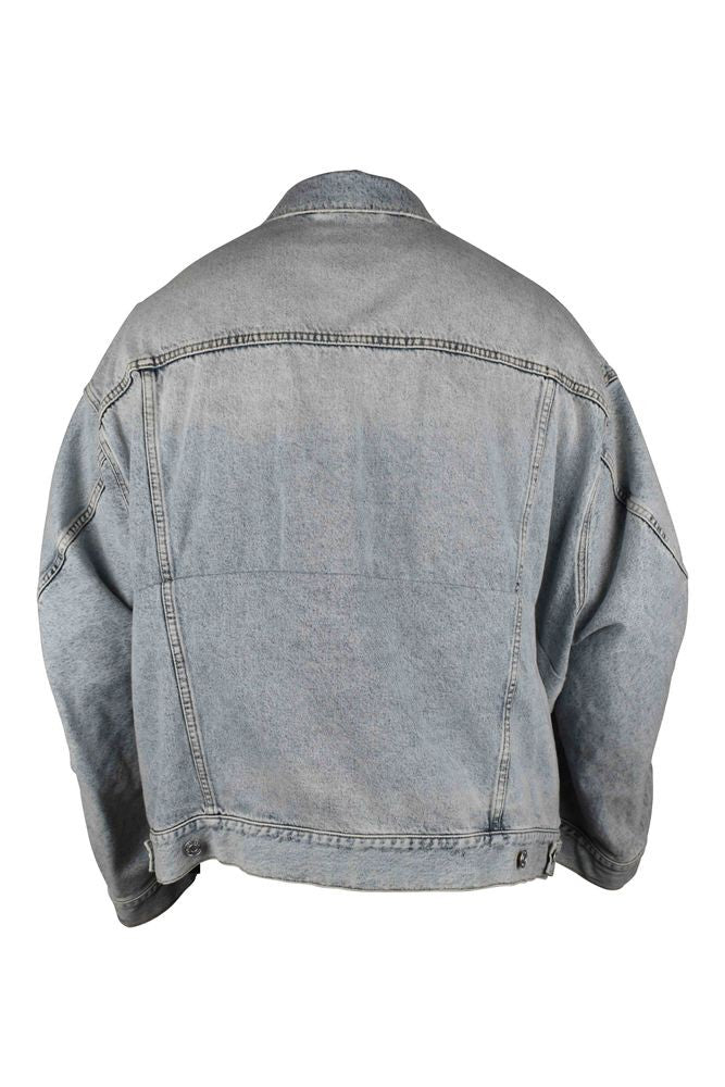 Balenciaga Faded Blue Denim Jacket With Embroidered Logo