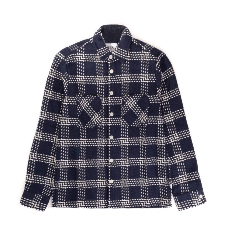 Wax London Navy Check Design Button-Up Shirt