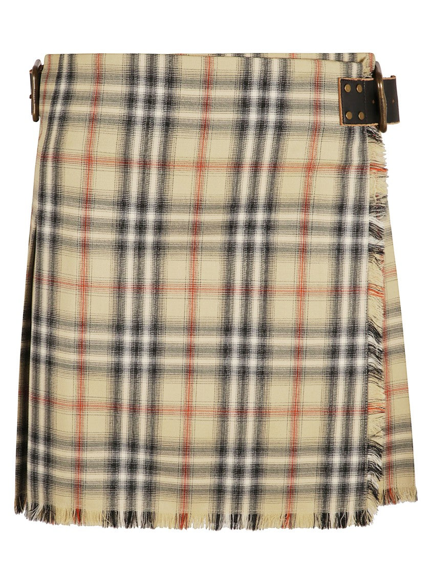 Burberry Pleated Check Skirt With Leather Buckle Closure