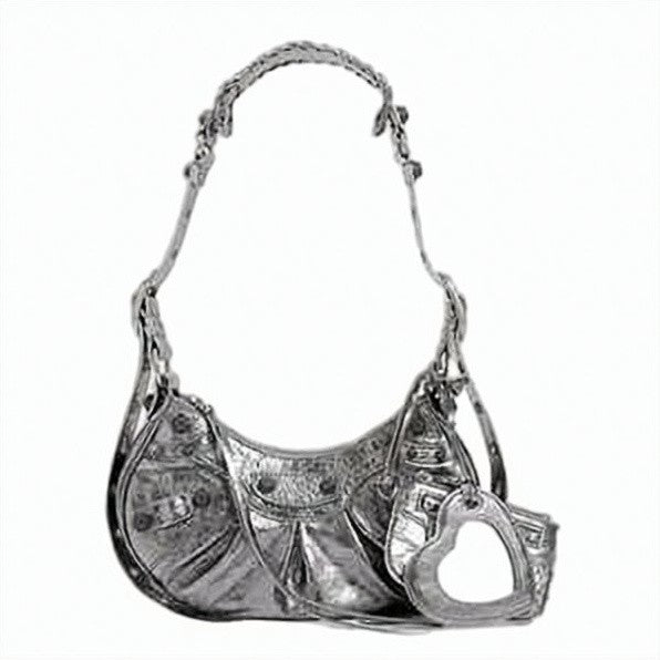 Balenciaga Crescent-Shaped Shiny Lambskin Shoulder Bag With Braided Handle