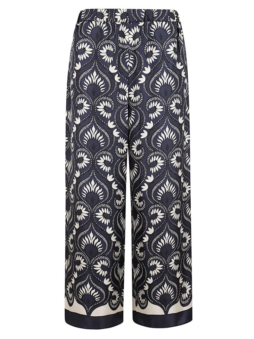 Max Mara Pure Silk Twill Geometric Palazzo Pants