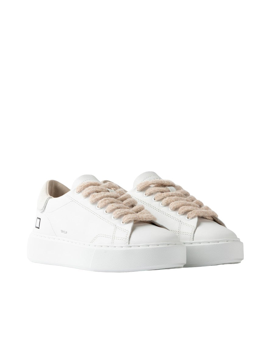 D.A.T.E White Leather Low-Top Sneakers With Wool-Effect Laces