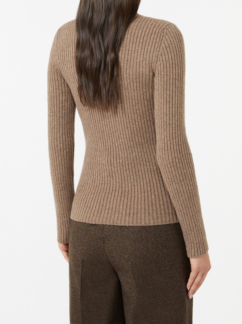Max Mara Brown Aral1234 Ribbed Knit High Sweater