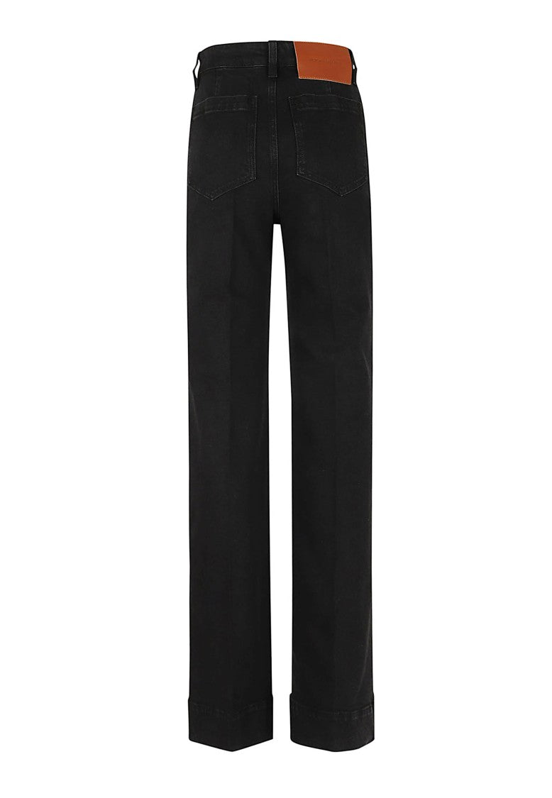 Victoria Beckham Flared Black Denim Alina Jeans With Stretch And Cuff Detail