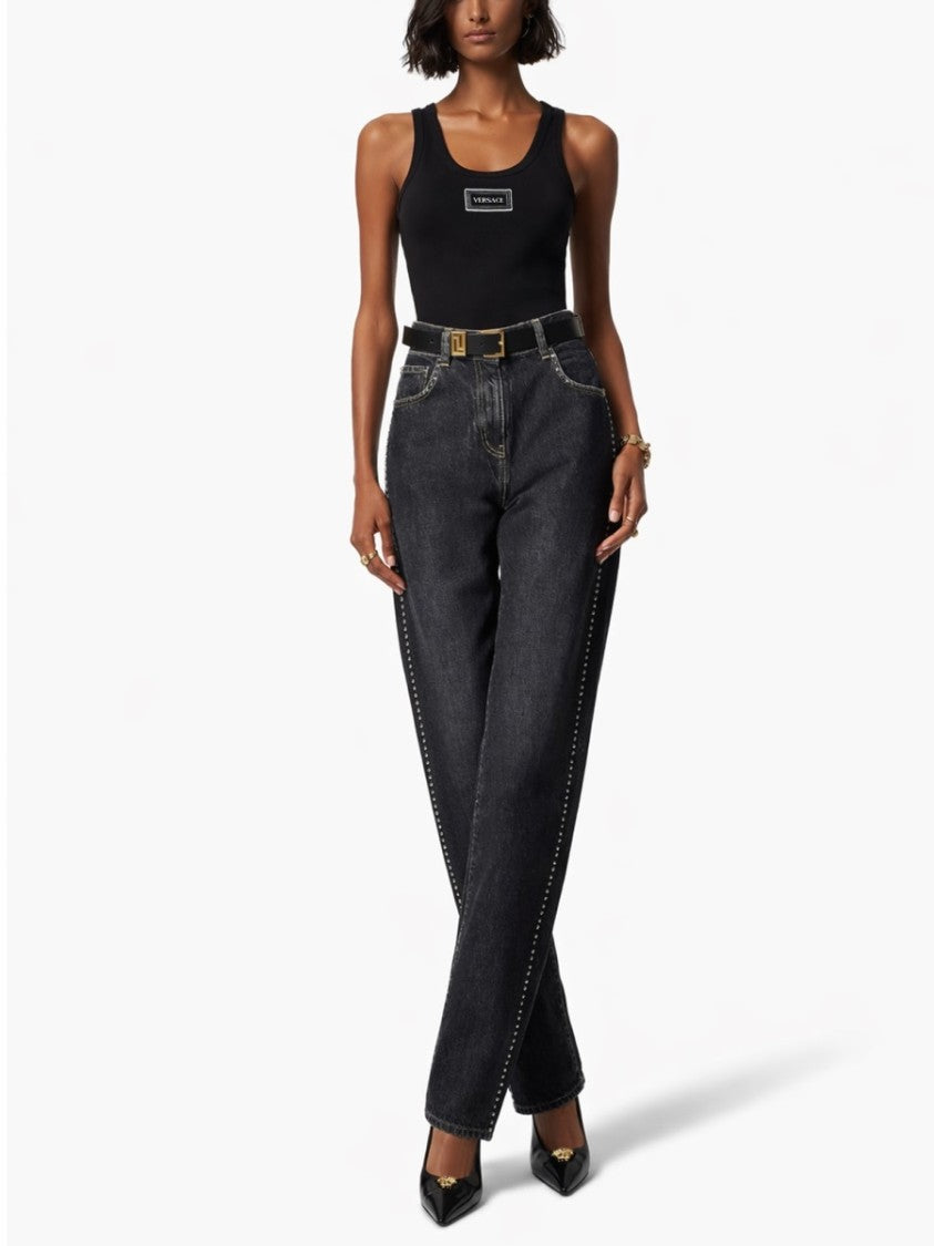 Versace Neutrals Fitted Center Patch Tank Top