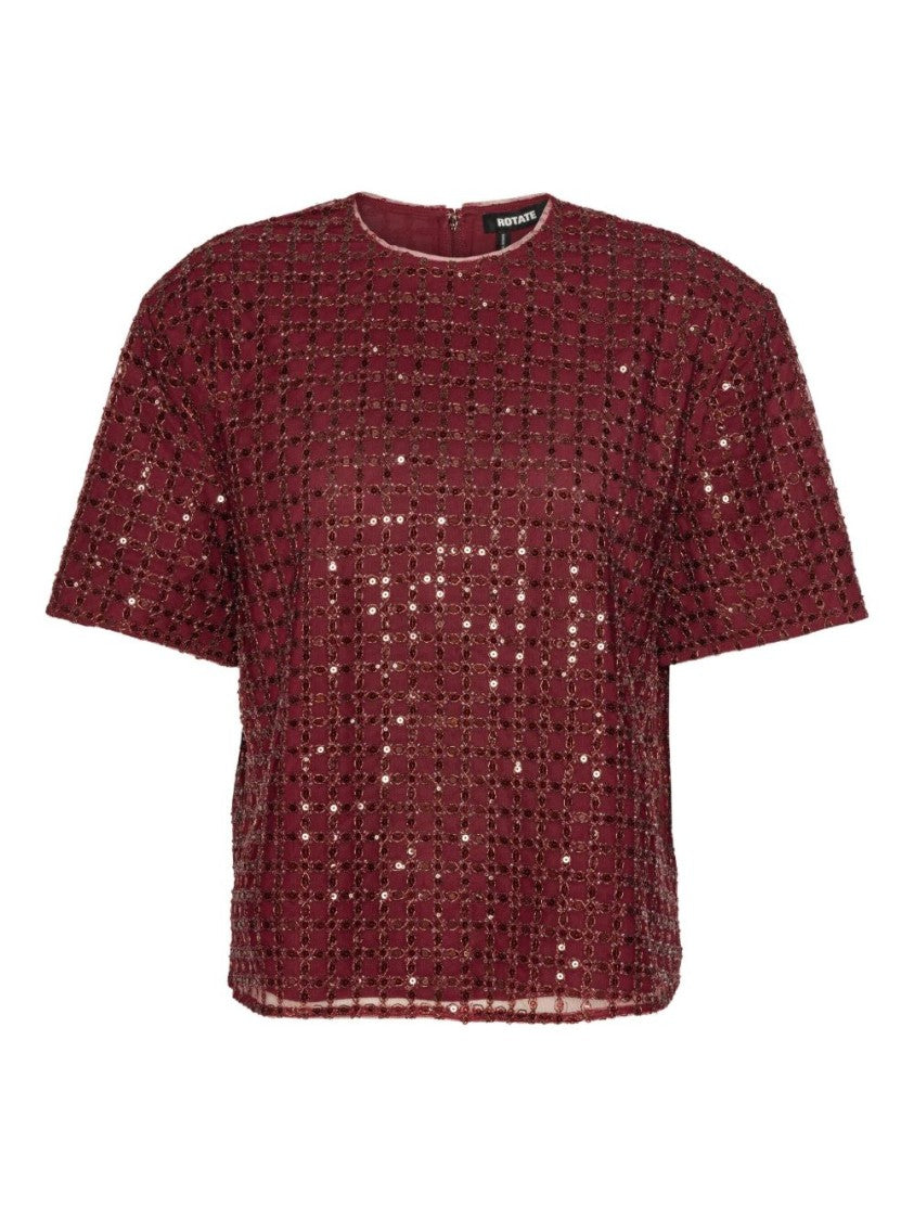 Rotate Burgundy Sequin-Embellished Top With Zipper Detail