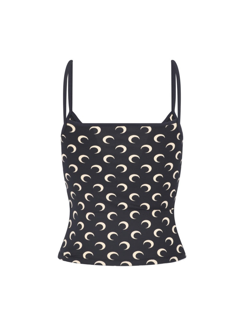 Marine Serre Black Crescent Moon Pattern Crop Top