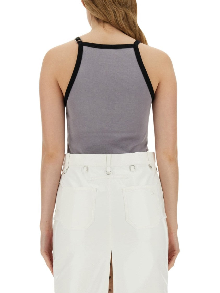 Courrèges Fitted Top With Central Logo And Contrasting Trim