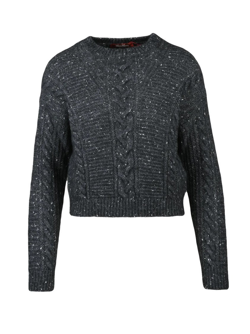 Max Mara Grey Cable-Knit Metallic Alpaca-Blend Sweater