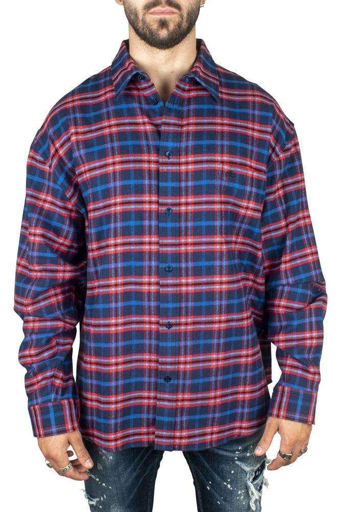 Balenciaga Red And Blue Checkered Cotton Shirt
