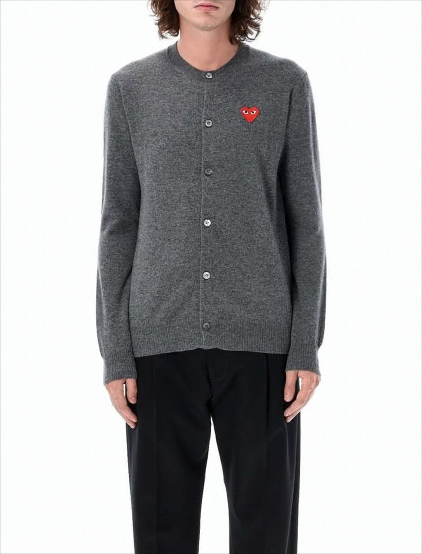 Comme Des Garçons Relaxed Fit Button-Up Cardigan With Iconic Heart Patch