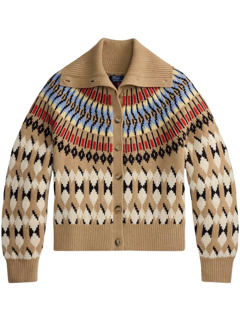 Polo Ralph Lauren Geo-Motif Wool-Cashmere Cardigan With Button-Down Front And Ribbed Details
