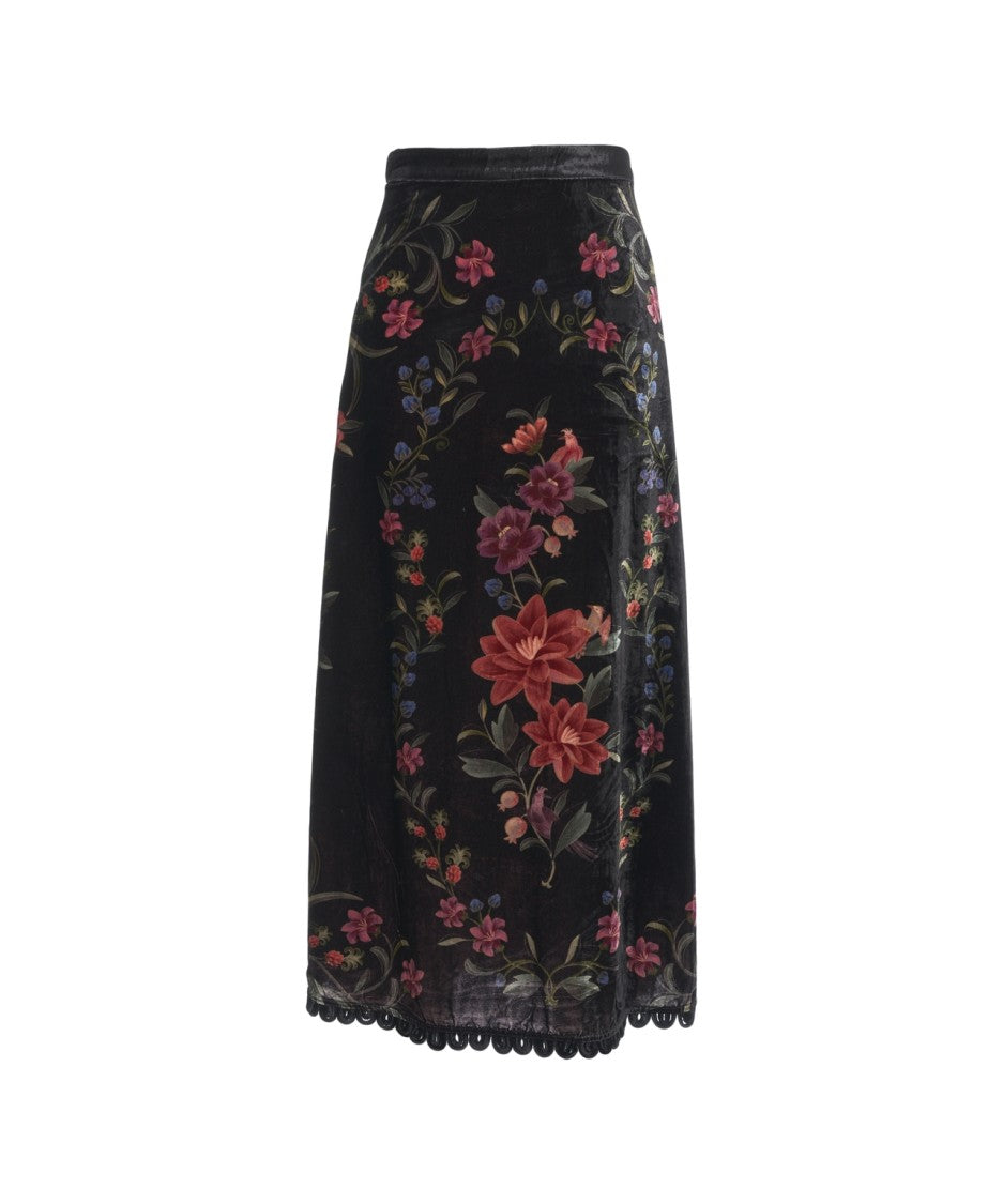 Farm Rio Floral Print Velvet Skirt