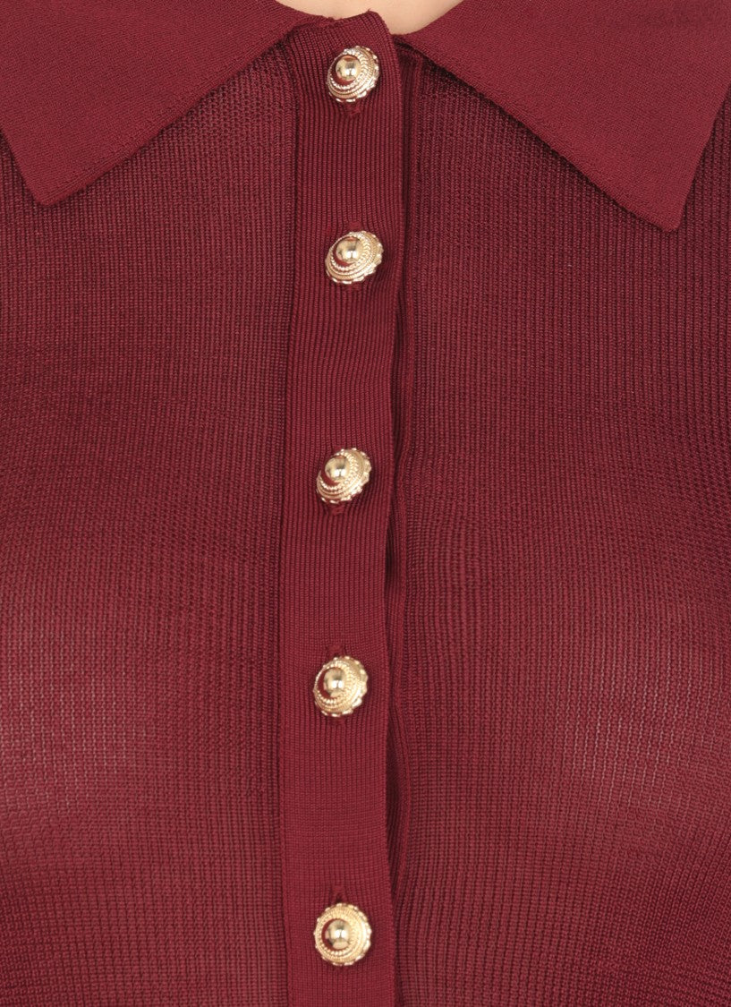 Self-Portrait Bordeaux Viscose Bodysuit With Classic Collar