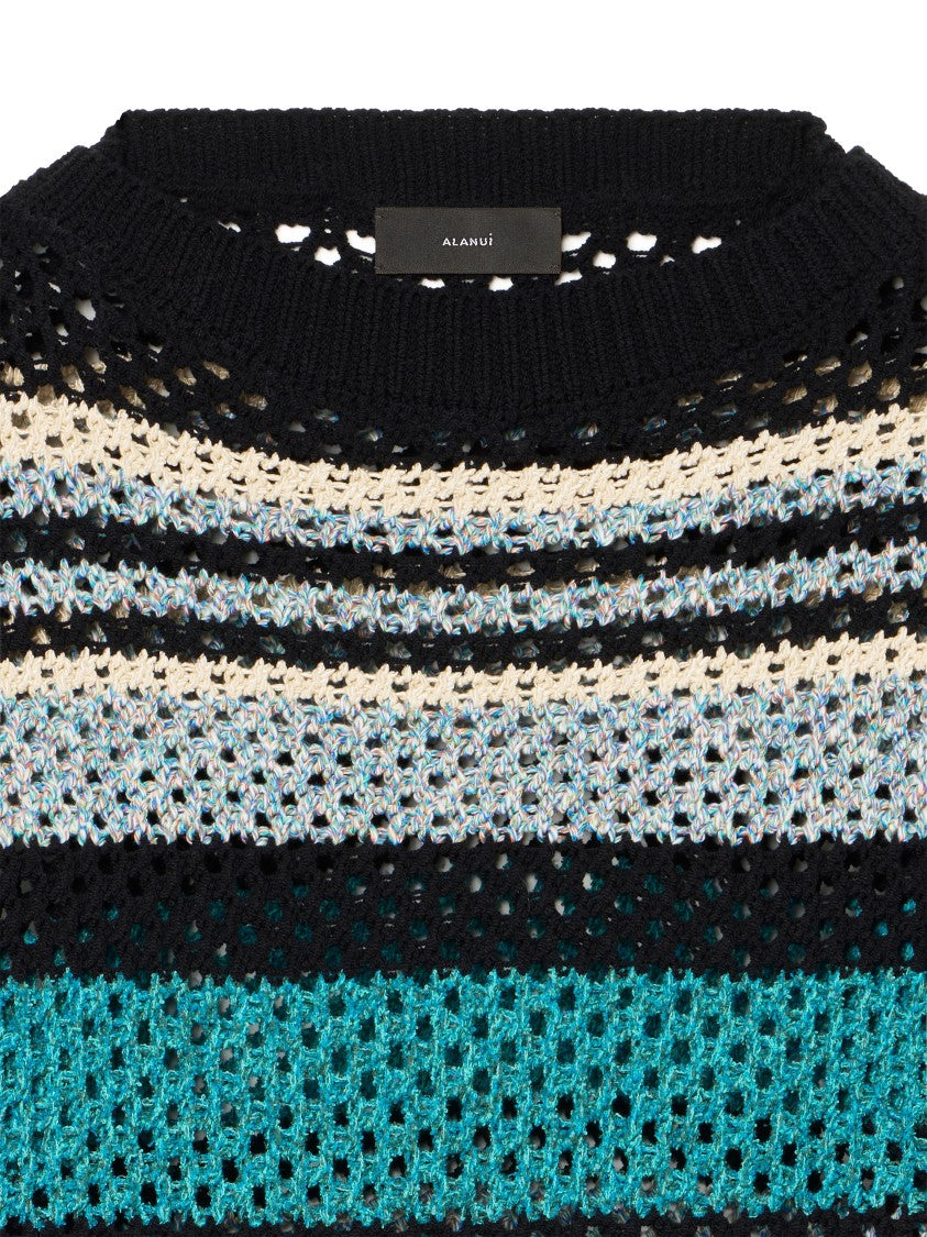 Alanui Cropped Ocean Stripes Sweater With Textured Loose Knit