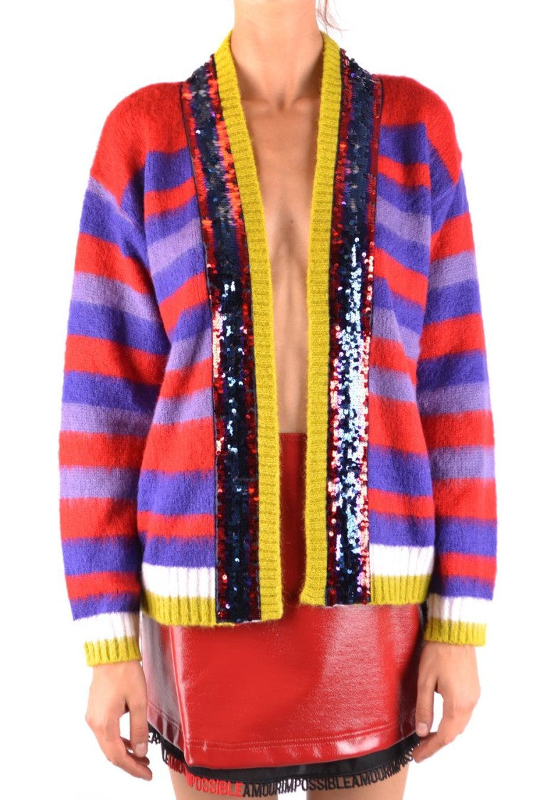 Pinko Multicolor Striped V-Neck Sweater With Sequined Panels