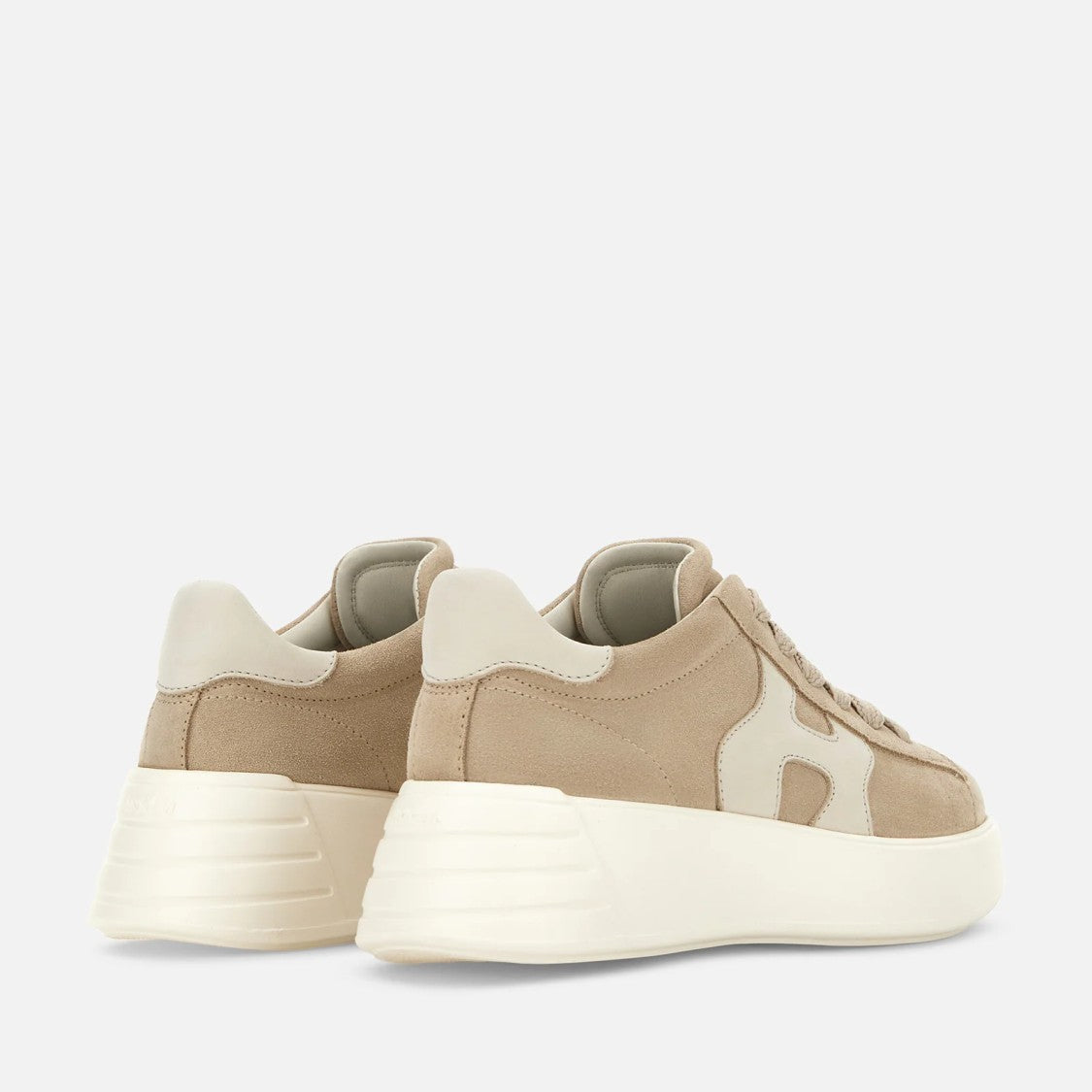 Hogan Beige Suede Lace-Up Sneakers With Elevated Sole