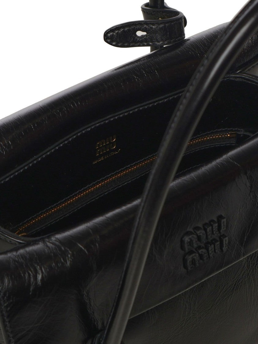 Miu Miu Structured Black Lambskin Tote With Finish