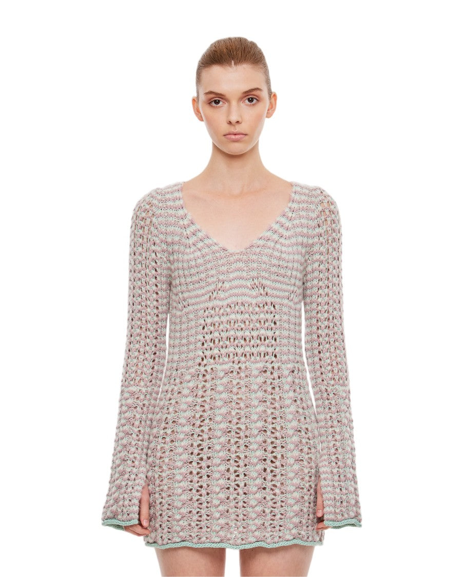 Marco Rambaldi Pastel Braided Knit Mini Dress With Flared Sleeves