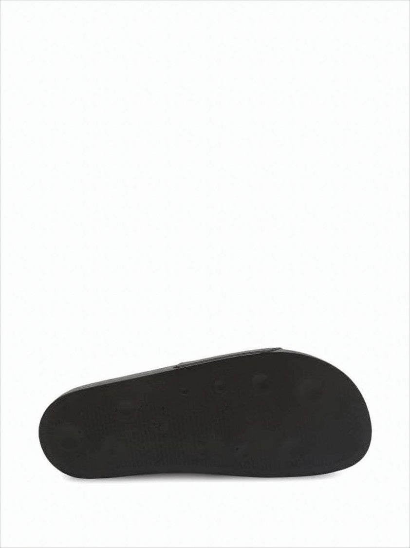 Palm Angels Contemporary Black Slide Sandals With Gothic Lettering