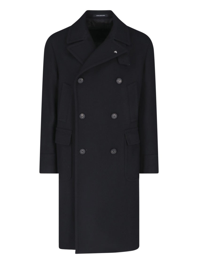 Tagliatore Double-Breasted Black Wool Coat With Classic Lapels